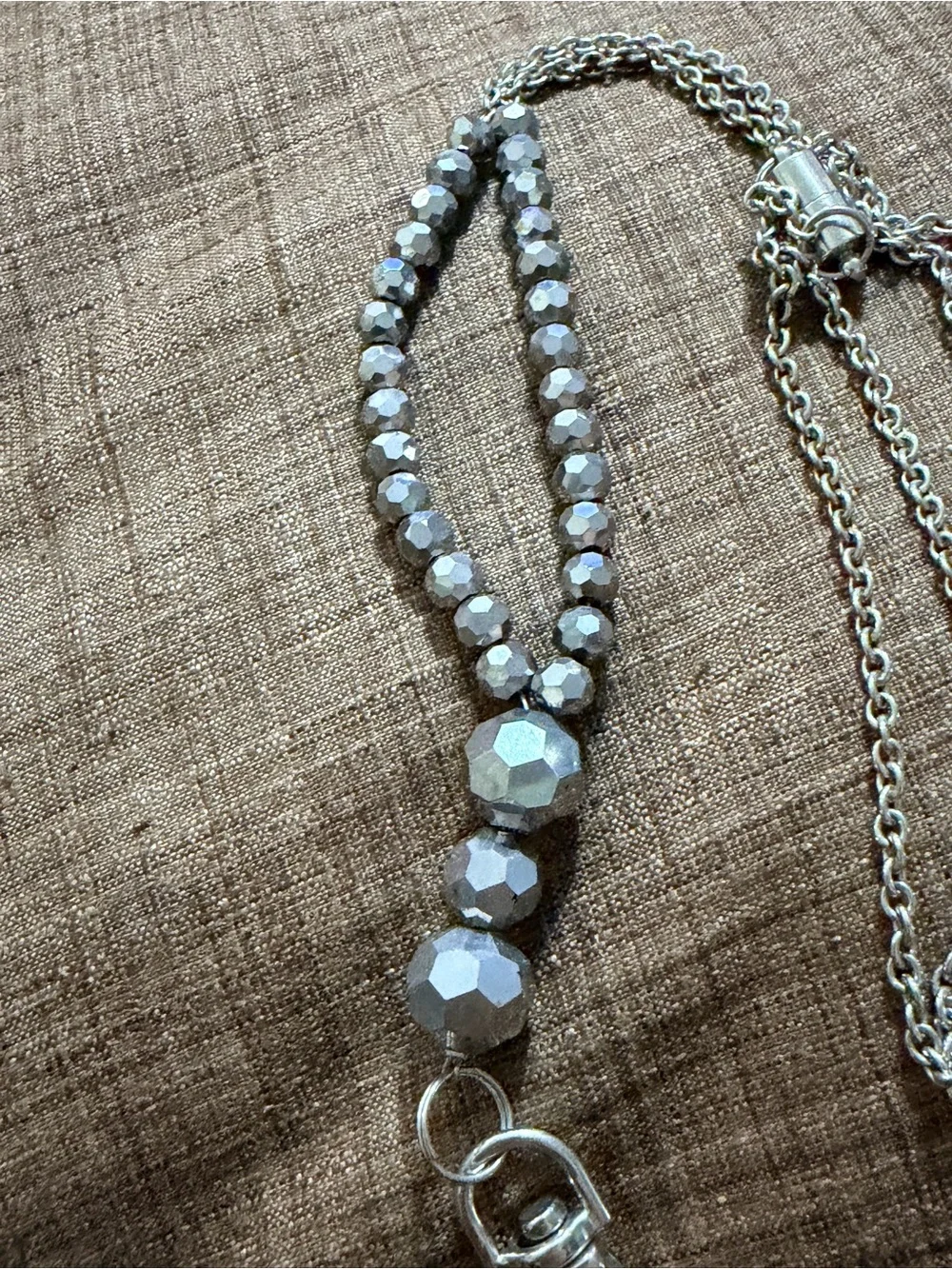 Silver Faceted Bead Lanyard with Lobster Clasp